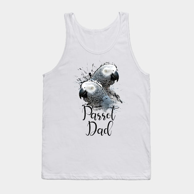 Color Splatter African Grey Parrot Dad White Tank Top by BirdNerd